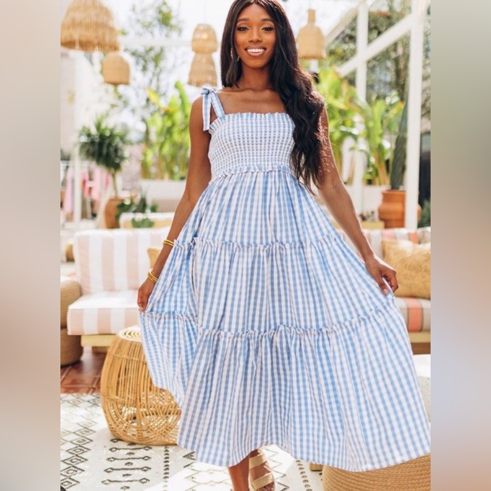 BuddyLove gingham blue & white Maxi dress from BuddyLove. Size Med.